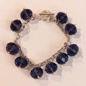 Purple Glass Beads Silver Toggle Bracelet LSU